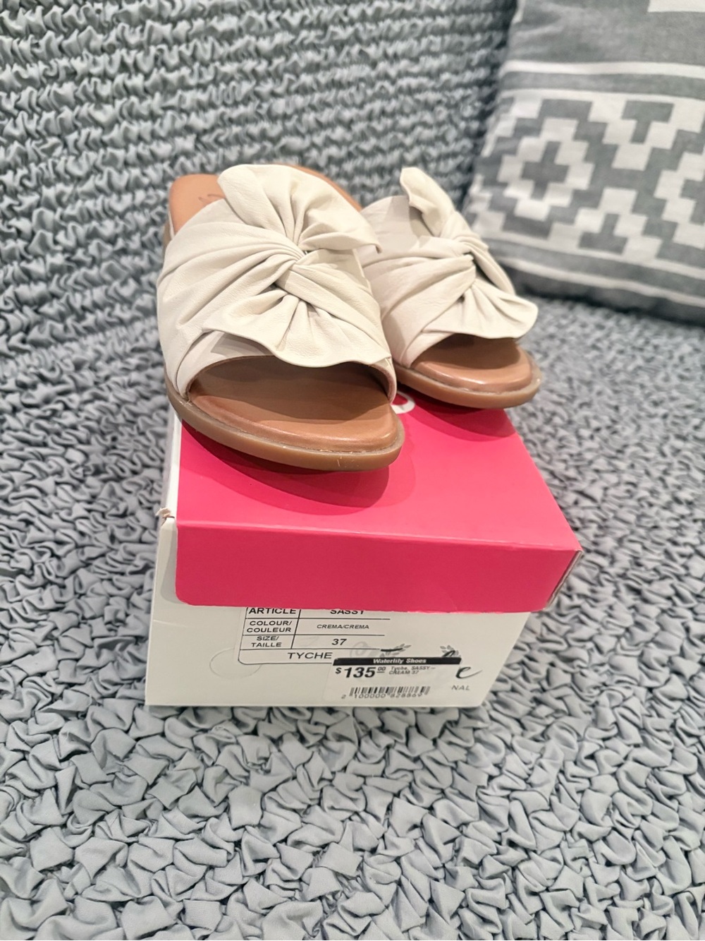Cream Knotted Slide Sandals for Women